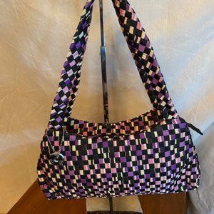 The SAK Purple/Black Check Top Zip Textured Hand Shoulder Bag